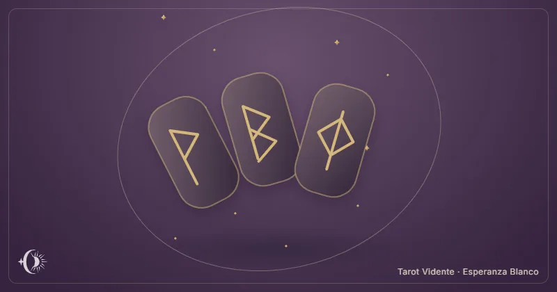 Tirada de runas. Tres piedras con signos rúnicos dorados. Tarot Vidente · Esperanza Blanco.