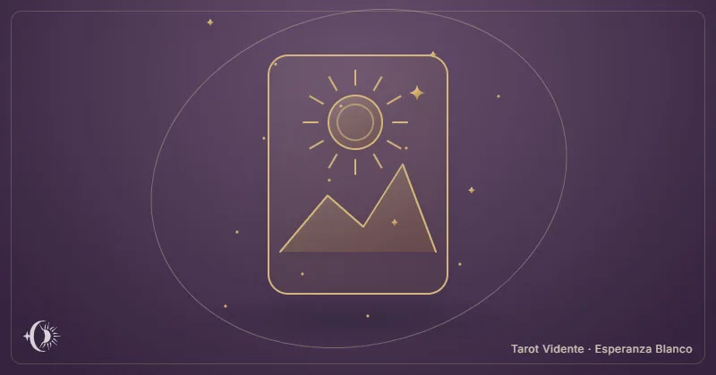 Oráculo visual. Carta ilustrada con un paisaje y un Sol. Tarot Vidente · Esperanza Blanco.