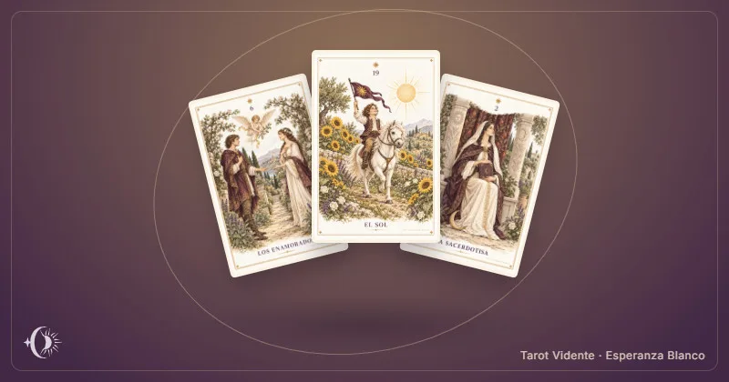 Zigeuner-Tarot. Komposition mit illustrierten Karten des Kabinetts. Tarot Vidente · Esperanza Blanco.
