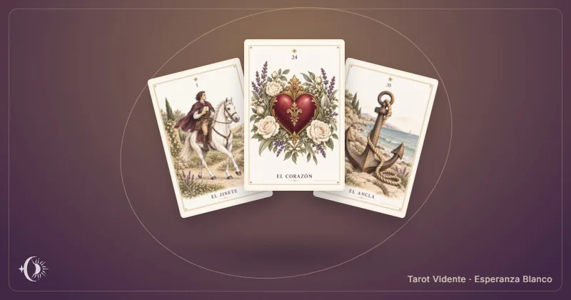 Leitura Lenormand. Composição com cartas ilustradas do gabinete. Tarot Vidente · Esperanza Blanco.