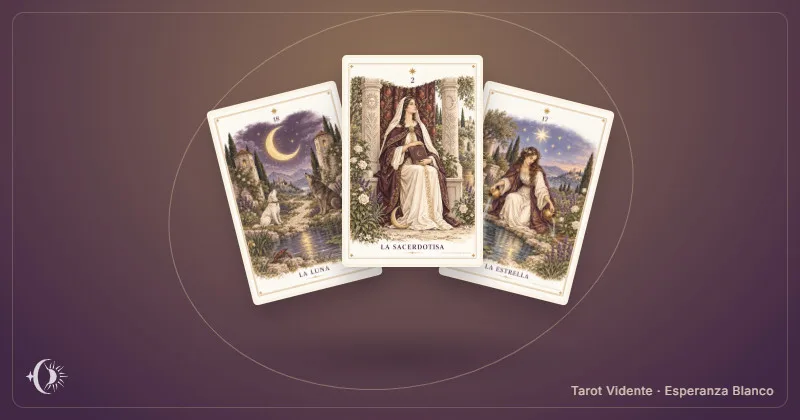 Tarô lunar. Composição com cartas ilustradas do gabinete. Tarot Vidente · Esperanza Blanco.