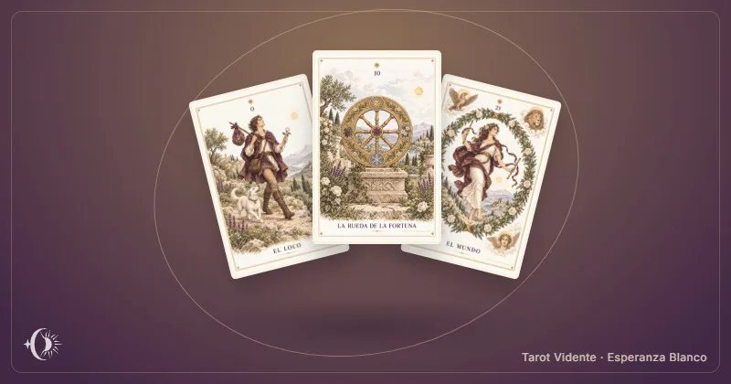 Tarô anual pessoal. Composição com cartas ilustradas do gabinete. Tarot Vidente · Esperanza Blanco.