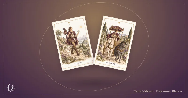 Tarô dos dois caminhos. Composição com cartas ilustradas do gabinete. Tarot Vidente · Esperanza Blanco.