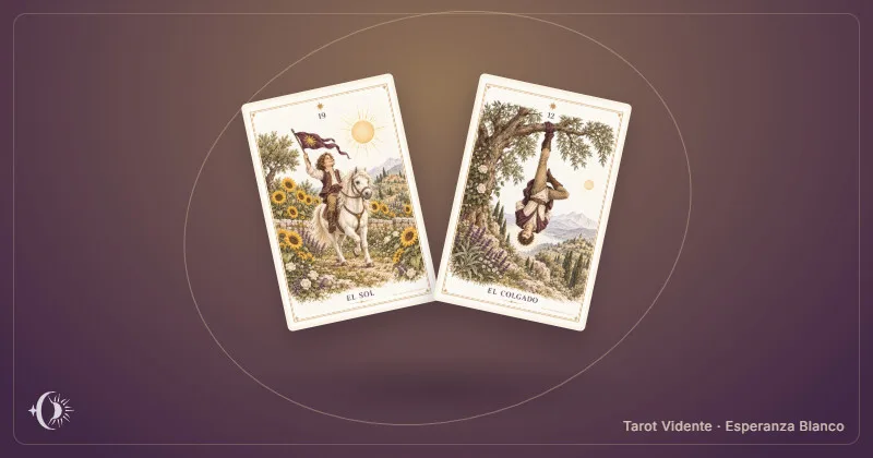 Pros and cons tarot reading. Composition with illustrated cards from the cabinet. Tarot Vidente · Esperanza Blanco.