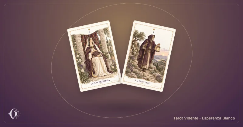 Tarô do espelho pessoal. Composição com cartas ilustradas do gabinete. Tarot Vidente · Esperanza Blanco.