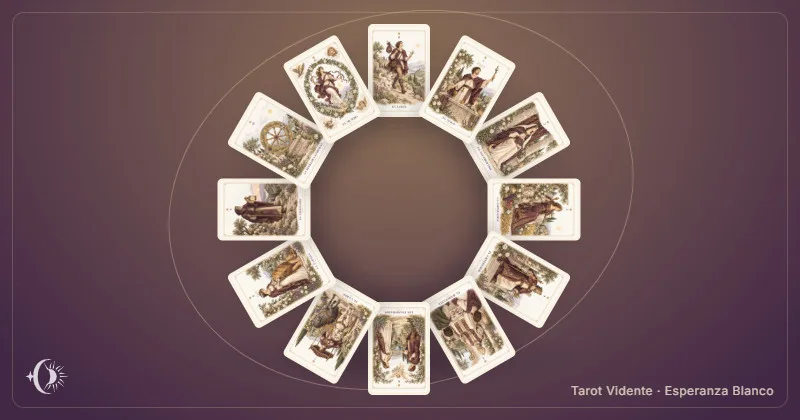 Tarô da roda da vida. Composição com cartas ilustradas do gabinete. Tarot Vidente · Esperanza Blanco.