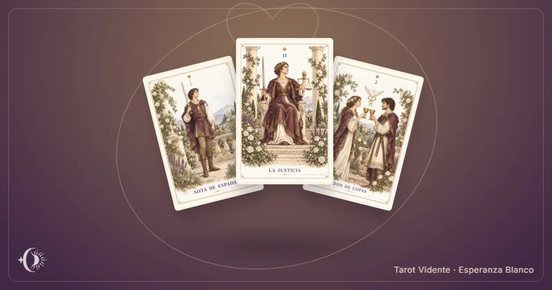 Tarô para a comunicação no casal. Composição com cartas ilustradas do gabinete. Tarot Vidente · Esperanza Blanco.