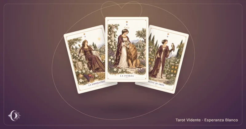Tarô do amor-próprio. Composição com cartas ilustradas do gabinete. Tarot Vidente · Esperanza Blanco.