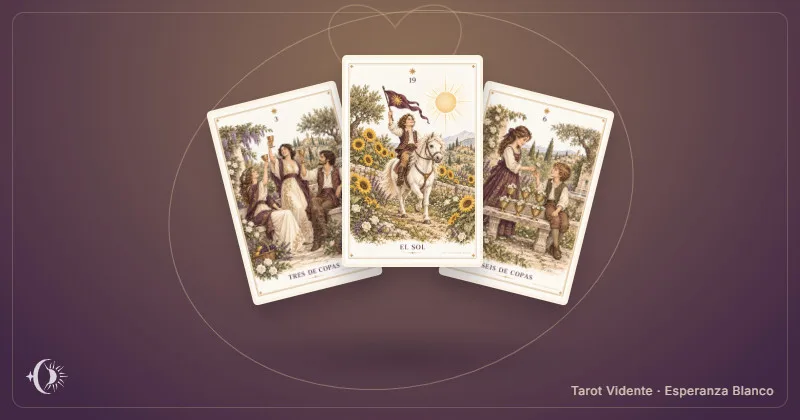 Friendship tarot. Composition with illustrated cards from the cabinet. Tarot Vidente · Esperanza Blanco.