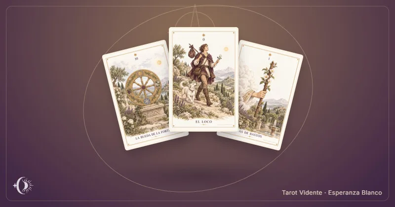 Tarot pour changer de travail. Composition de cartes illustrées du cabinet. Tarot Vidente · Esperanza Blanco.