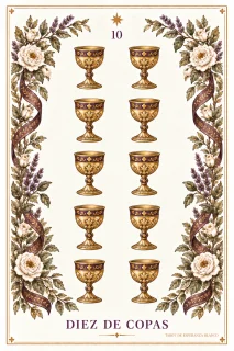 Diez de Copas · 10 copas doradas y motivos vegetales en los bordes