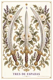 Tres de Espadas · 3 espadas y motivos vegetales en los bordes