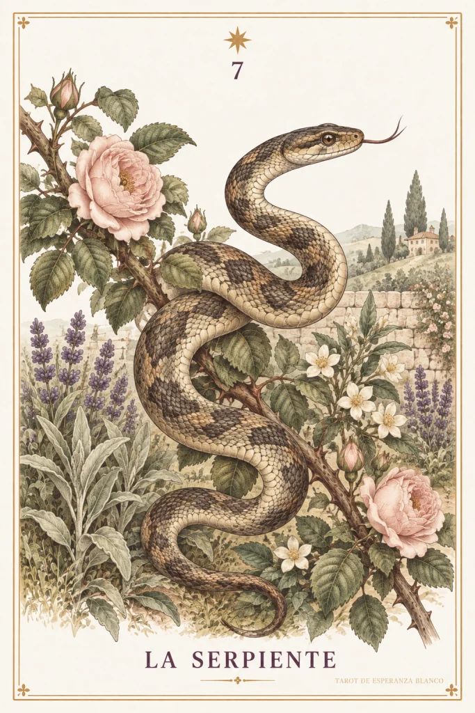 Snake · a coiled snake among roses