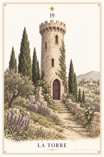 La Torre · una torre de piedra con almenas y una puerta