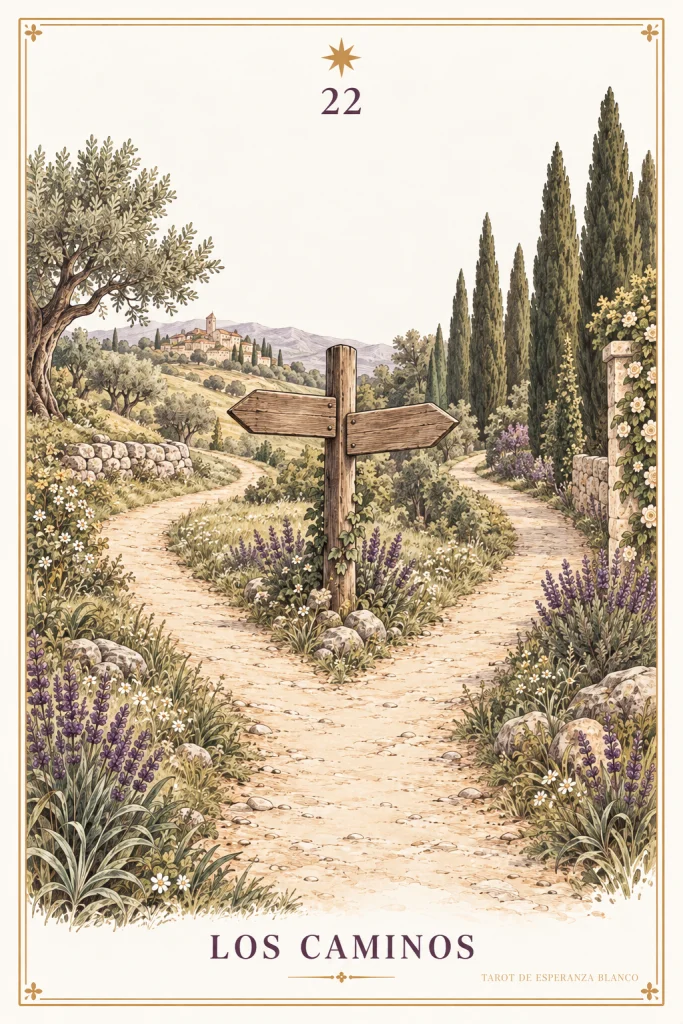 Crossroads · a fork of paths and a signpost