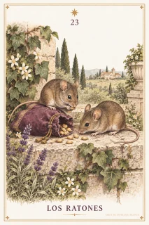 Los Ratones · dos ratones junto a una tela sobre piedra