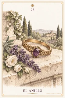 El Anillo · un anillo dorado con una piedra ciruela