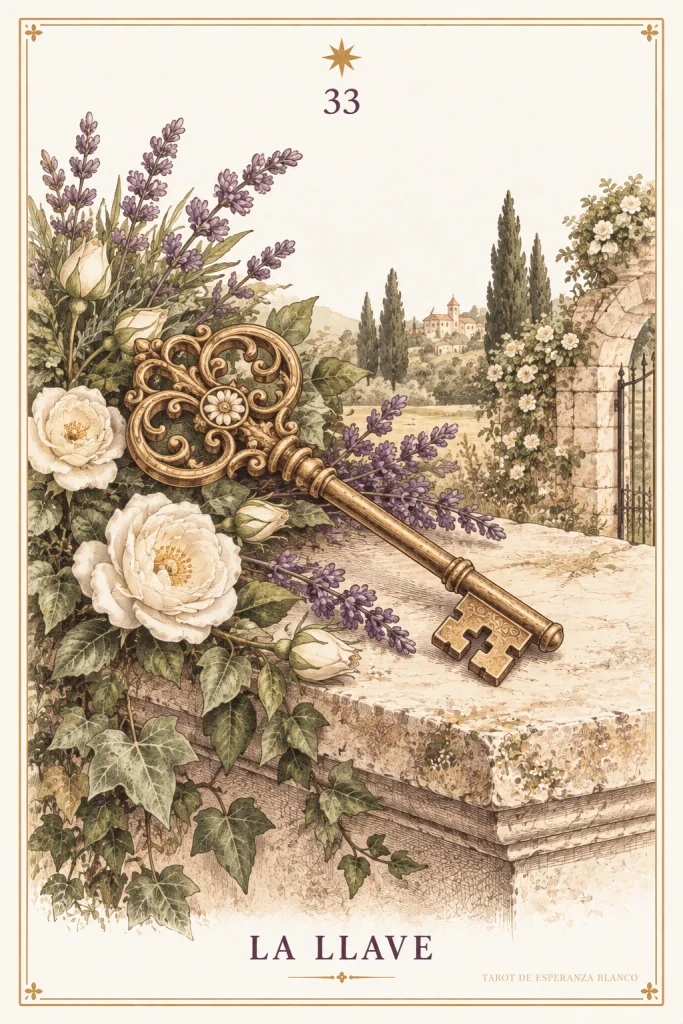 La Chiave · una chiave dorata decorata accanto a fiori