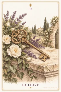 La Llave · una llave dorada ornamentada junto a flores