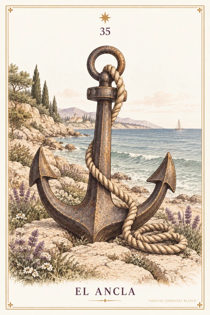 El Ancla · un ancla con una cuerda junto al mar