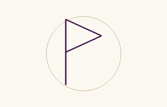 Wunjo · le signe ᚹ : une hampe verticale avec un petit angle fermé en haut, dans un cercle fin