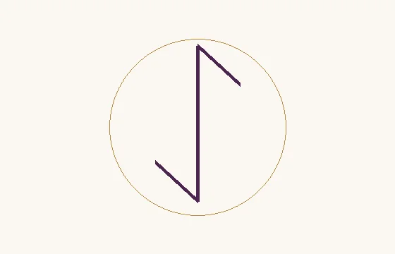 Eihwaz · el signo ᛇ: un asta vertical con extremos angulares en sentidos opuestos, dentro de un círculo fino