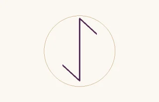 Eihwaz · el signo ᛇ: un asta vertical con extremos angulares en sentidos opuestos, dentro de un círculo fino