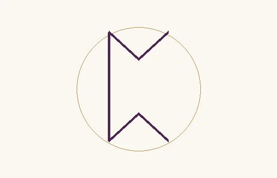 Perthro · el signo ᛈ: un asta con dos ángulos abiertos hacia la derecha, dentro de un círculo fino