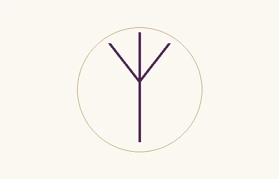 Algiz · el signo ᛉ: un asta central y dos ramas que se abren hacia arriba, dentro de un círculo fino