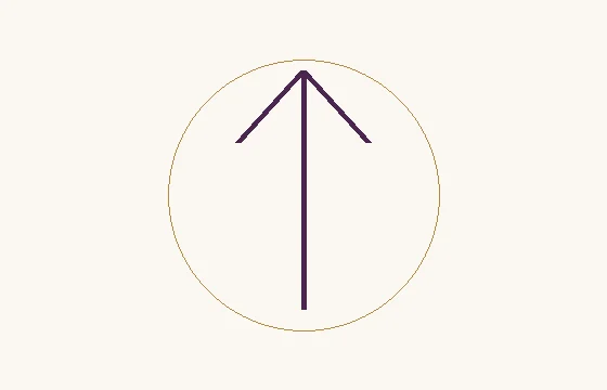 Tiwaz · el signo ᛏ: un asta vertical rematada por dos diagonales como una flecha, dentro de un círculo fino