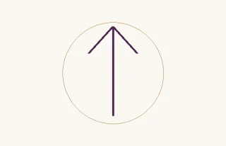 Tiwaz · el signo ᛏ: un asta vertical rematada por dos diagonales como una flecha, dentro de un círculo fino