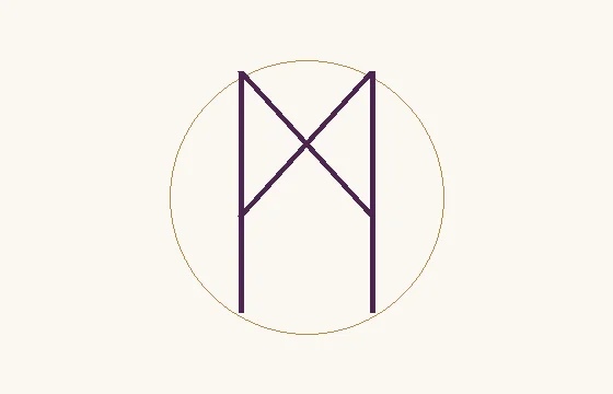 Mannaz · el signo ᛗ: dos astas con diagonales cruzadas en su parte superior, dentro de un círculo fino
