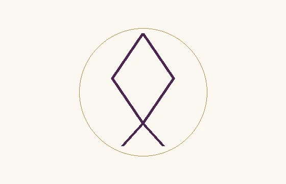 Othala · the sign ᛟ: a closed diamond continuing into two lower diagonal strokes, inside a fine circle