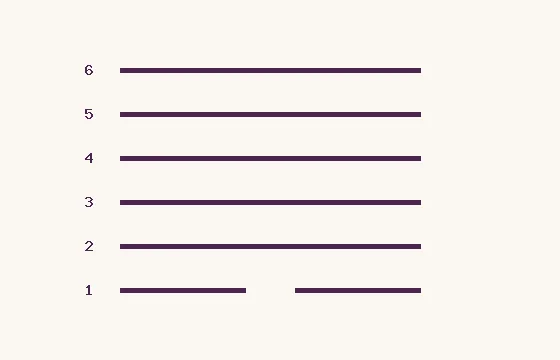 44 · Gou · six lines numbered from below: 5 solid and 1 broken