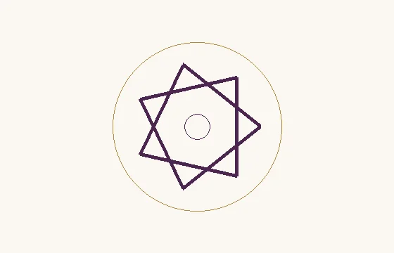 Equilibrio · un diseño de 7 vértices y trazos cruzados, con un círculo pequeño en el centro