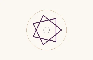 Equilibrio · un diseño de 7 vértices y trazos cruzados, con un círculo pequeño en el centro