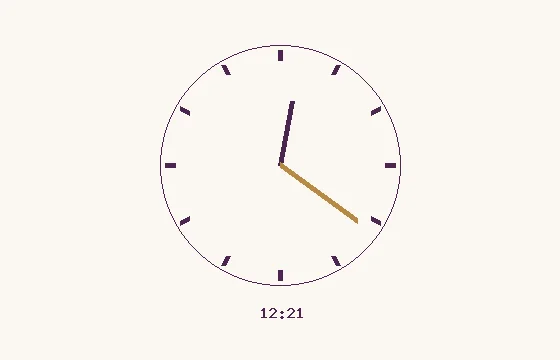 Reloj · 12:21 · una esfera con marcas horarias, dos agujas y el rótulo 12:21