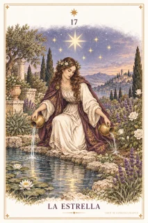La Estrella · una figura con recipientes junto al agua y una estrella grande