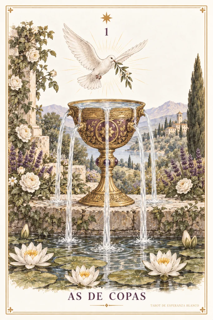 As de Coupes · une coupe au-dessus de l’eau et un oiseau blanc