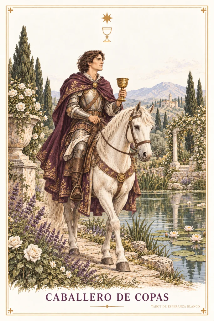 Cavaliere di Coppe · una figura a cavallo con l’emblema del seme