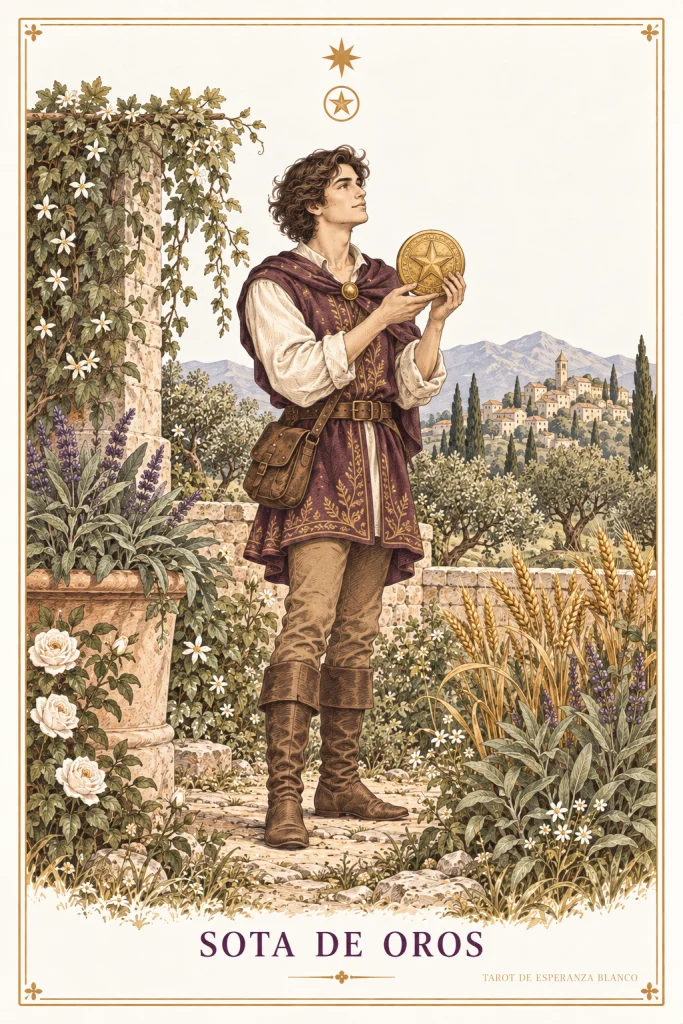 Page of Pentacles · a standing figure holding its suit emblem