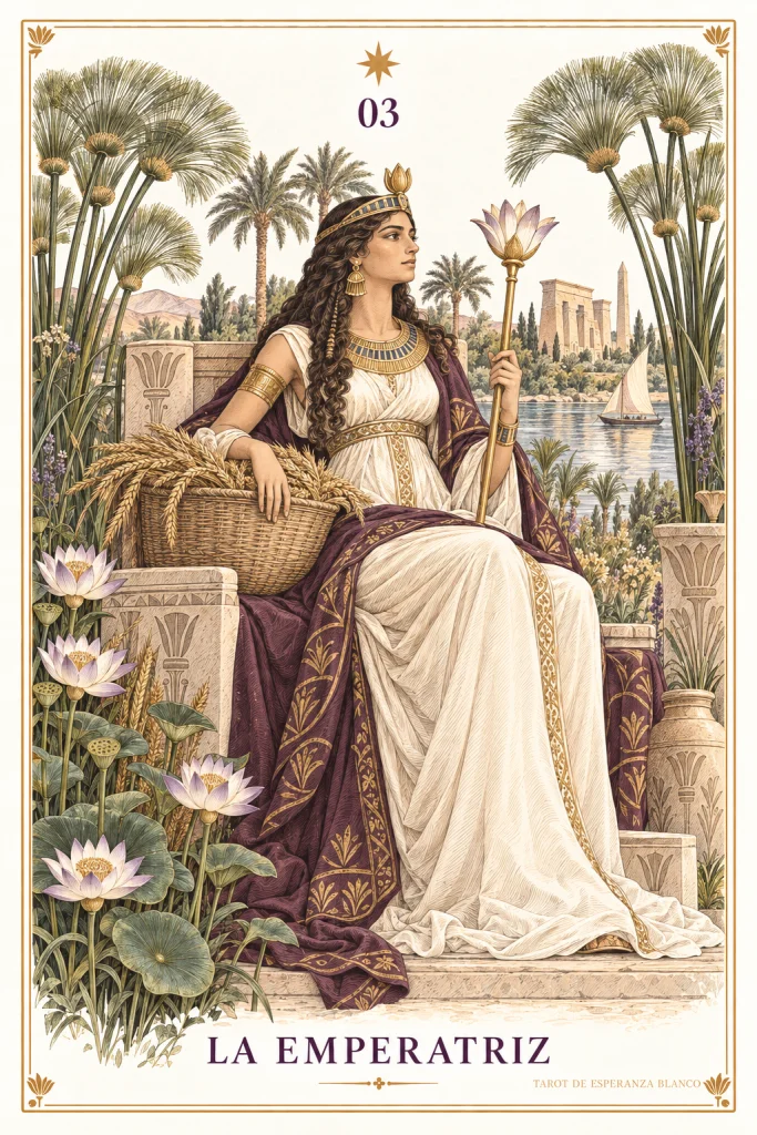 L’Imperatrice · una figura incoronata seduta fra fiori e piante