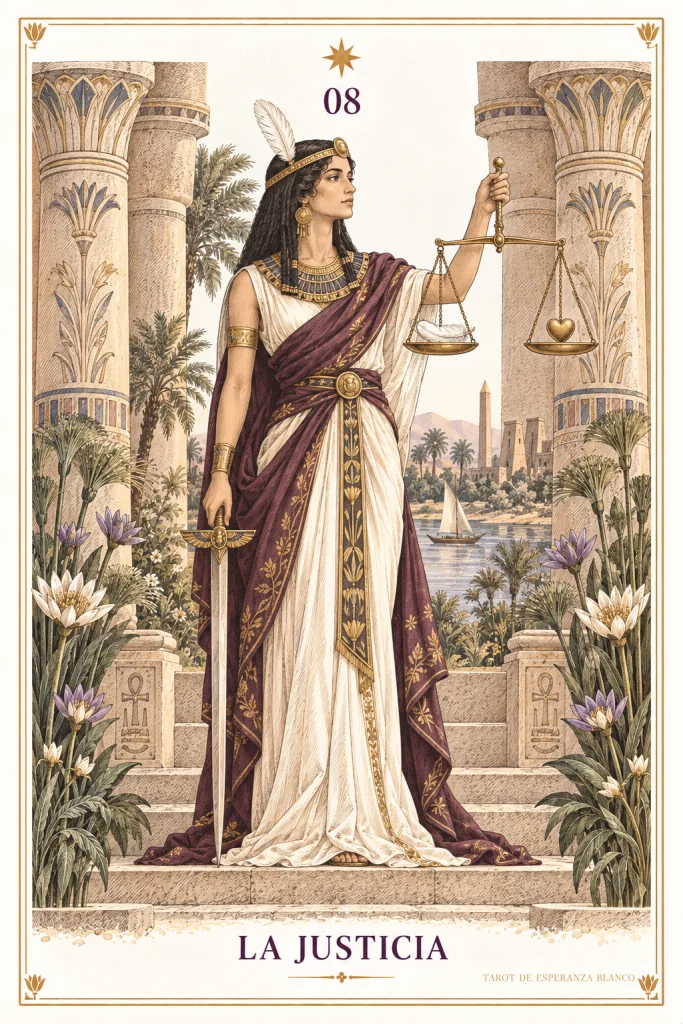 Justice · a figure holding scales and a sword between columns