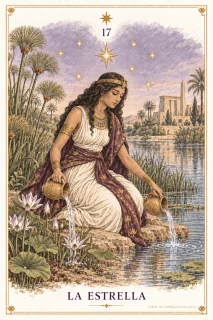 La Estrella · una figura con recipientes junto al agua y una estrella grande