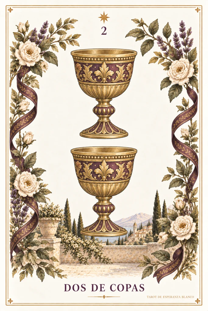 Dos de Copas · 2 copas doradas y motivos vegetales en los bordes
